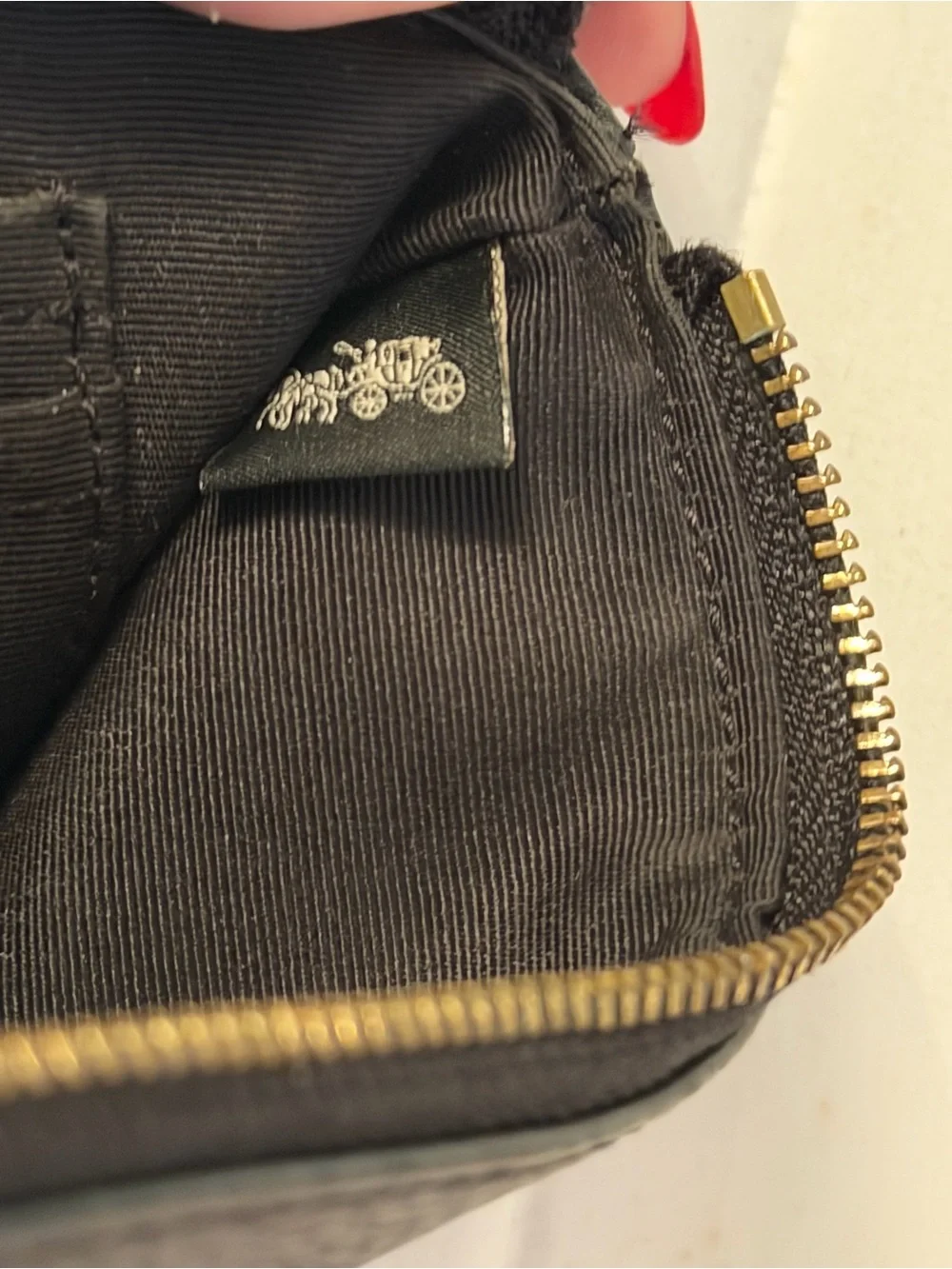 Coach Black Pebbled Leather Wristlet with Gold Logo